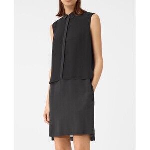 NEW ALL SAINTS (Size 0) Radial Sleeveless Black 100% Silk Mini Shift Dress